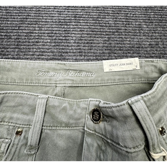 Tommy Bahama Skirt Womens 6 Green Denim Utility A-Line Fringe Hem Mini Stretch - Picture 4 of 7